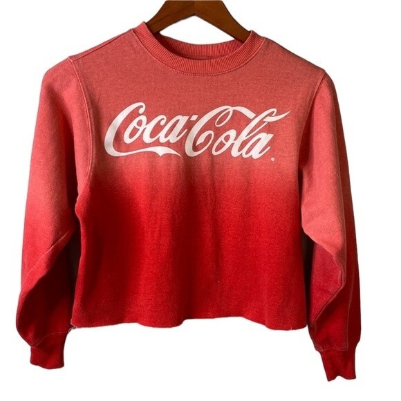 Coca-Cola Cropped Logo Ombre Red Sweatshirt Long Sleeve Crew Neck Pullover - Picture 1 of 14
